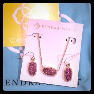 Kendra Scott pink drusy necklace and earrings